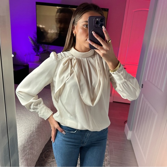 Two for one black and beige long sleeve blouses Size S - Picture 11 of 16